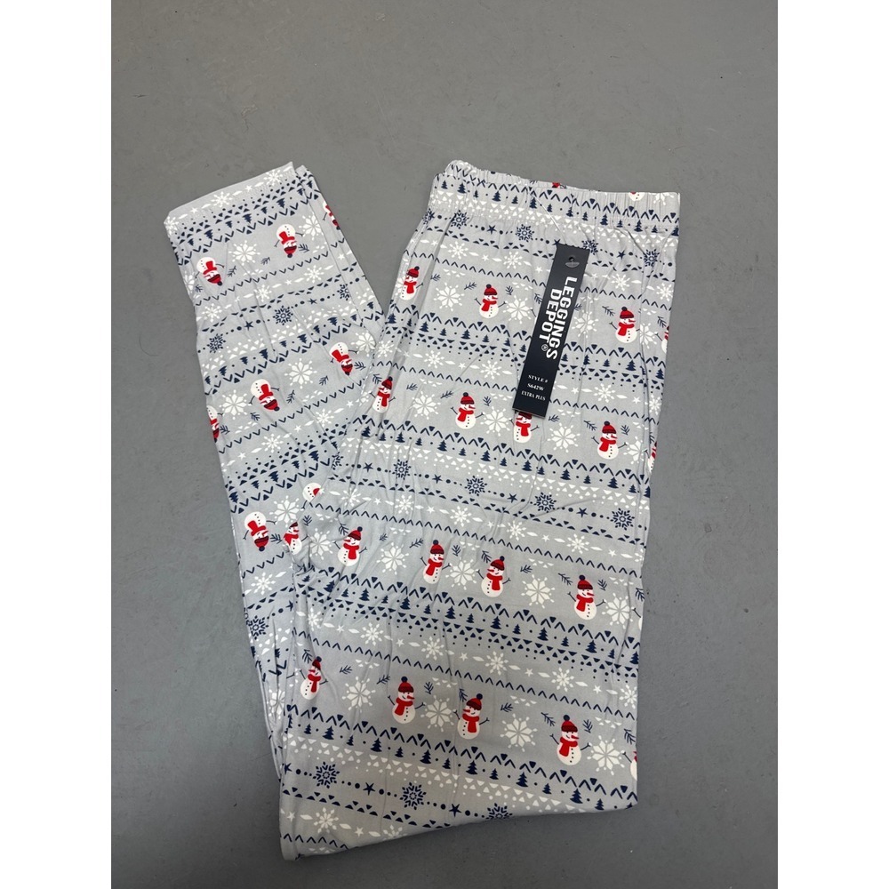 Leggings Depot Extra‎ Plus Snowman Snowflake Fair Isle Print Gray Leggings